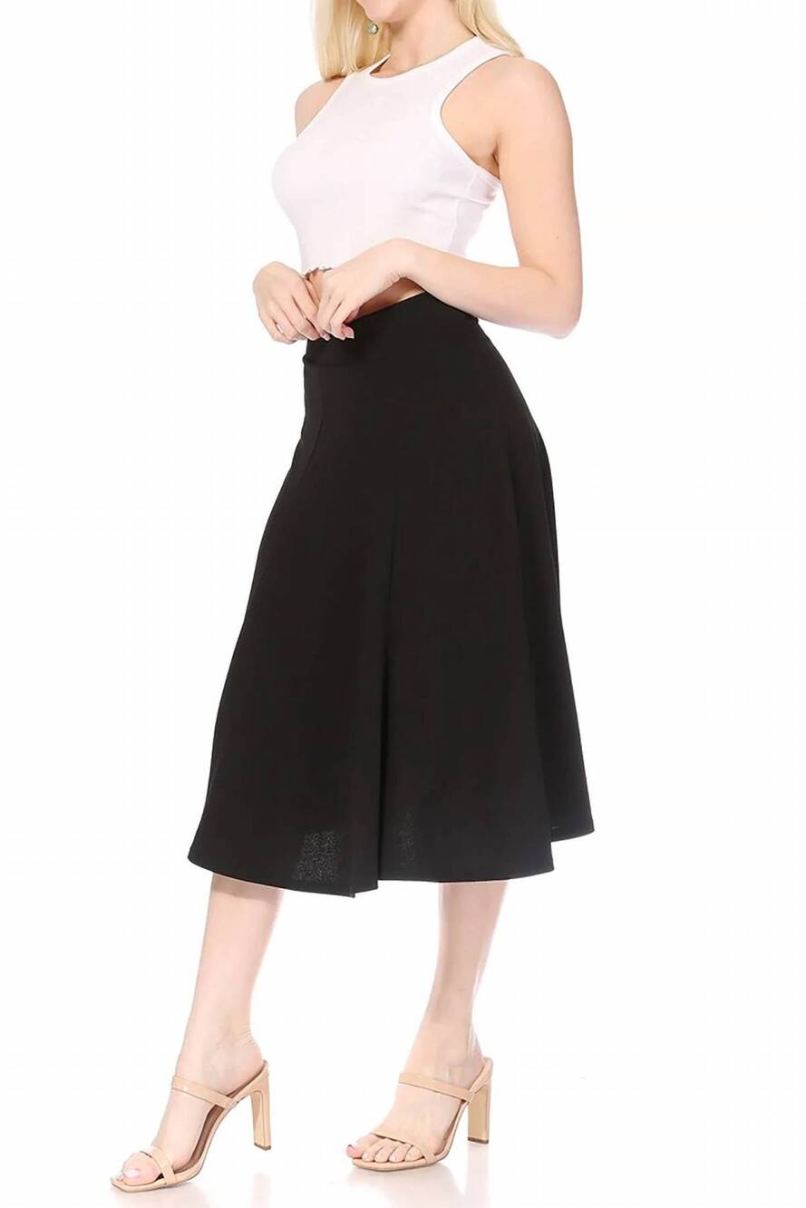 NEW MOA COLLECTION women's solid flared lightweight long midi a-line skirt in bl